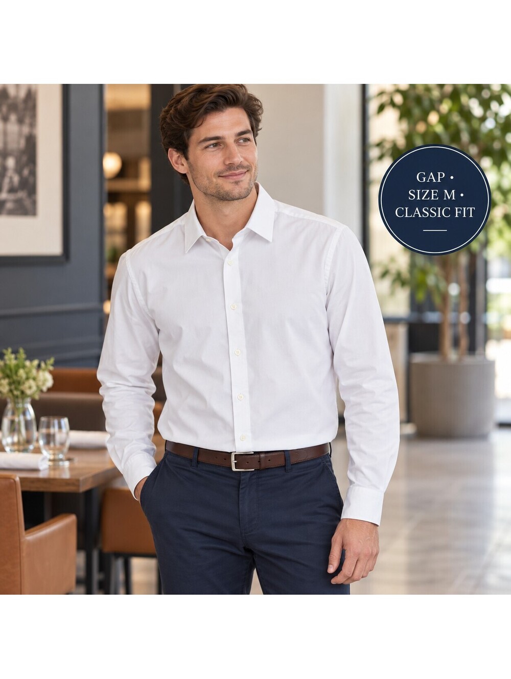 Gap Premium Men’s White Classic Fit Button-Front Shirt Size M